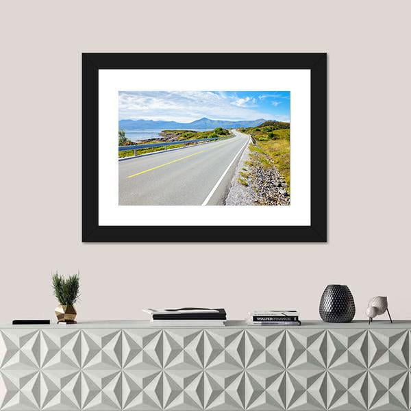 Scenic Atlantic Ocean Road In Norway Canvas Wall Art-1 Piece-Framed Print-20" x 16"-Tiaracle