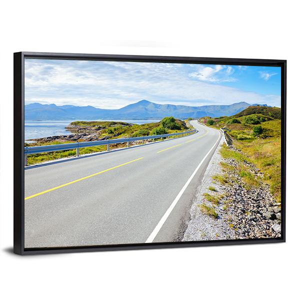 Scenic Atlantic Ocean Road In Norway Canvas Wall Art-3 Horizontal-Gallery Wrap-25" x 16"-Tiaracle