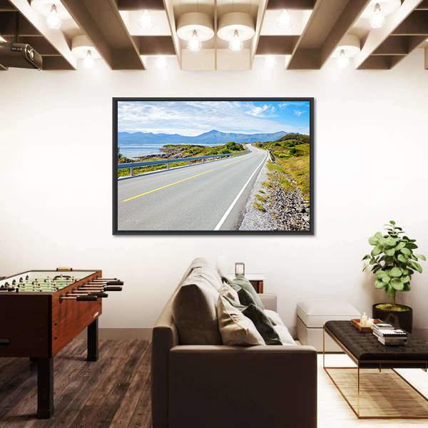 Scenic Atlantic Ocean Road In Norway Canvas Wall Art-3 Horizontal-Gallery Wrap-25" x 16"-Tiaracle