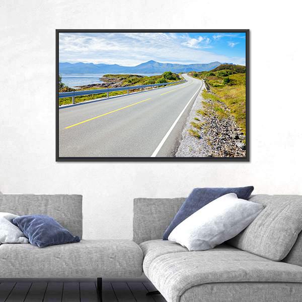 Scenic Atlantic Ocean Road In Norway Canvas Wall Art-3 Horizontal-Gallery Wrap-25" x 16"-Tiaracle