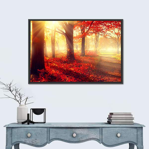 Scenic Autumn Forest Canvas Wall Art-1 Piece-Floating Frame-24" x 16"-Tiaracle