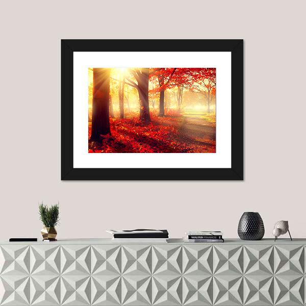 Scenic Autumn Forest Canvas Wall Art-1 Piece-Framed Print-20" x 16"-Tiaracle