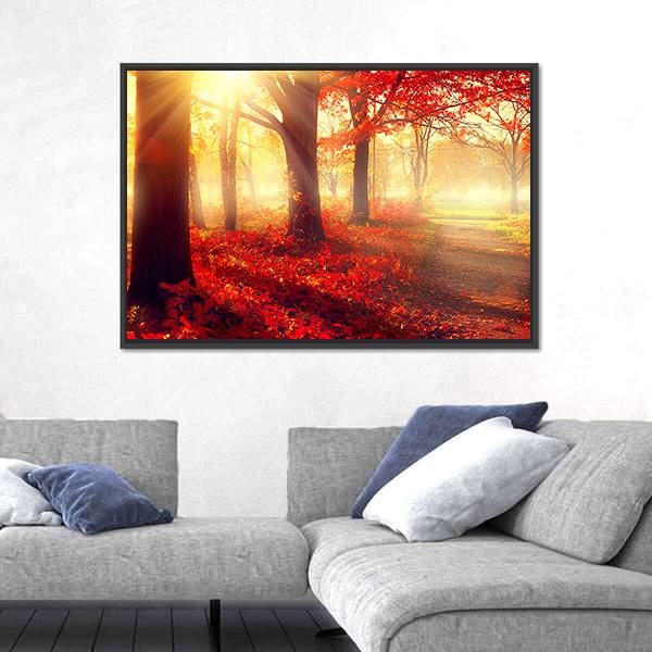 Scenic Autumn Forest Canvas Wall Art-3 Horizontal-Gallery Wrap-25" x 16"-Tiaracle