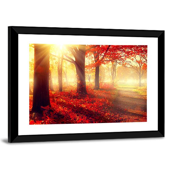 Scenic Autumn Forest Canvas Wall Art-3 Horizontal-Gallery Wrap-25" x 16"-Tiaracle