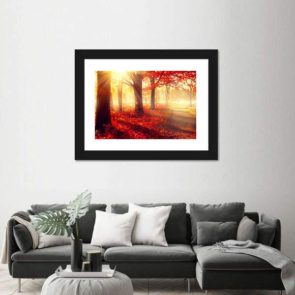 Scenic Autumn Forest Canvas Wall Art-3 Horizontal-Gallery Wrap-25" x 16"-Tiaracle