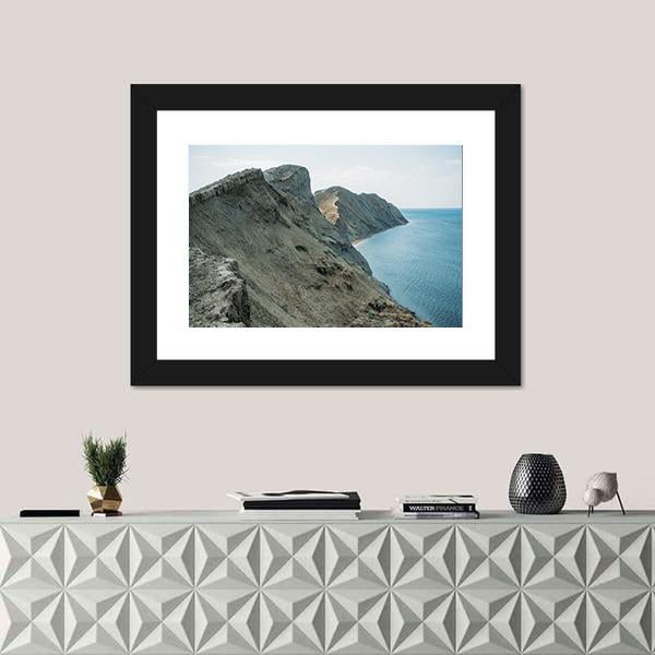 Scenic Calm Seashore With Crimean Mountains Ridge Canvas Wall Art-1 Piece-Framed Print-20" x 16"-Tiaracle