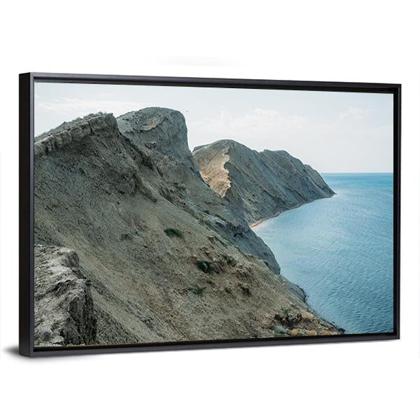Scenic Calm Seashore With Crimean Mountains Ridge Canvas Wall Art-3 Horizontal-Gallery Wrap-25" x 16"-Tiaracle