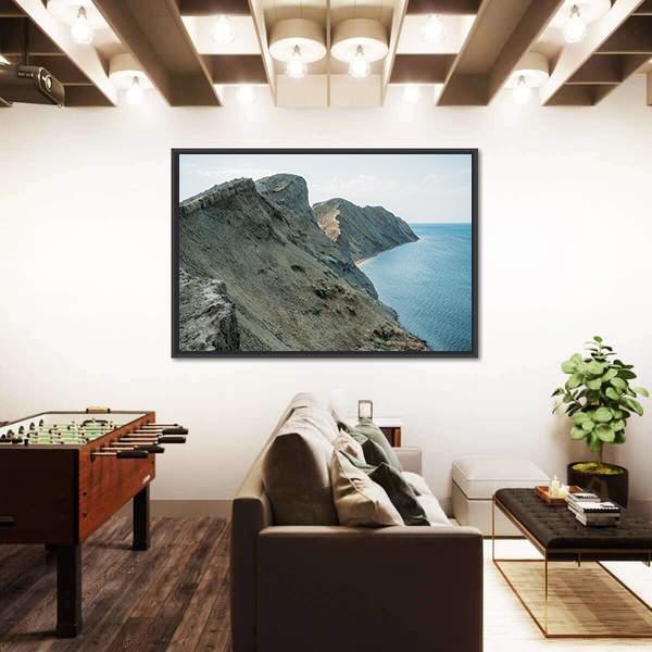 Scenic Calm Seashore With Crimean Mountains Ridge Canvas Wall Art-3 Horizontal-Gallery Wrap-25" x 16"-Tiaracle