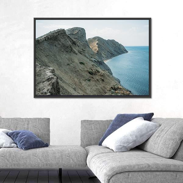 Scenic Calm Seashore With Crimean Mountains Ridge Canvas Wall Art-3 Horizontal-Gallery Wrap-25" x 16"-Tiaracle
