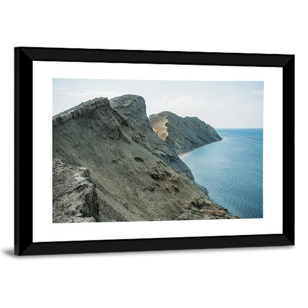 Scenic Calm Seashore With Crimean Mountains Ridge Canvas Wall Art-3 Horizontal-Gallery Wrap-25" x 16"-Tiaracle