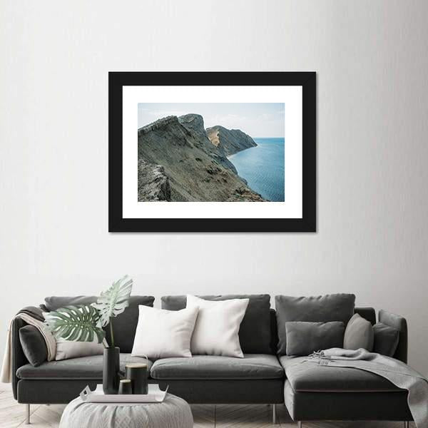 Scenic Calm Seashore With Crimean Mountains Ridge Canvas Wall Art-3 Horizontal-Gallery Wrap-25" x 16"-Tiaracle