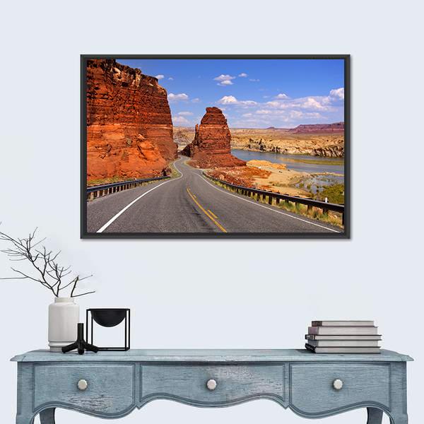 Scenic Desert Drive Canvas Wall Art-1 Piece-Floating Frame-24" x 16"-Tiaracle