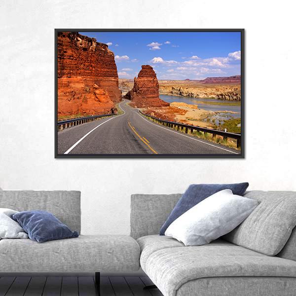 Scenic Desert Drive Canvas Wall Art-3 Horizontal-Gallery Wrap-25" x 16"-Tiaracle
