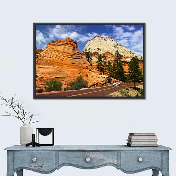 Scenic Drive In Zion National Park Canvas Wall Art-5 Horizontal-Gallery Wrap-22" x 12"-Tiaracle