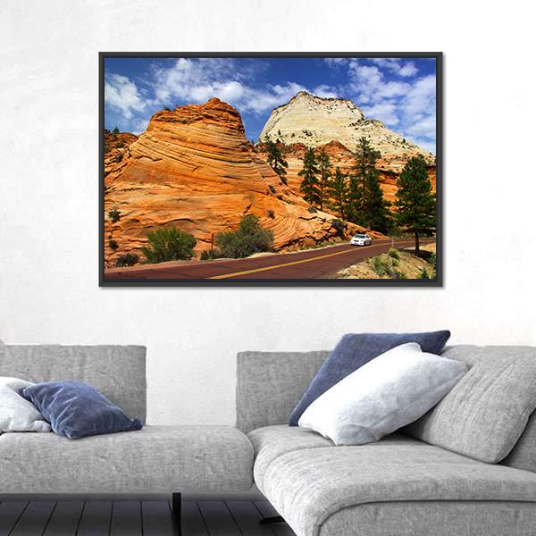Scenic Drive In Zion National Park Canvas Wall Art-5 Horizontal-Gallery Wrap-22" x 12"-Tiaracle