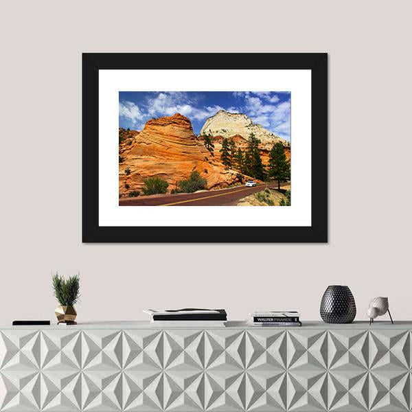 Scenic Drive In Zion National Park Canvas Wall Art-5 Horizontal-Gallery Wrap-22" x 12"-Tiaracle