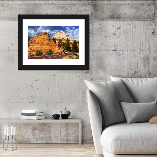 Scenic Drive In Zion National Park Canvas Wall Art-5 Horizontal-Gallery Wrap-22" x 12"-Tiaracle