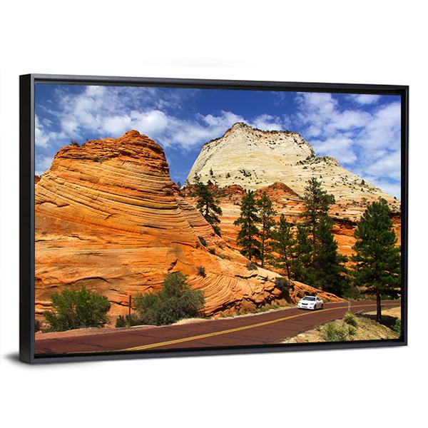 Scenic Drive In Zion National Park Canvas Wall Art-5 Horizontal-Gallery Wrap-22" x 12"-Tiaracle