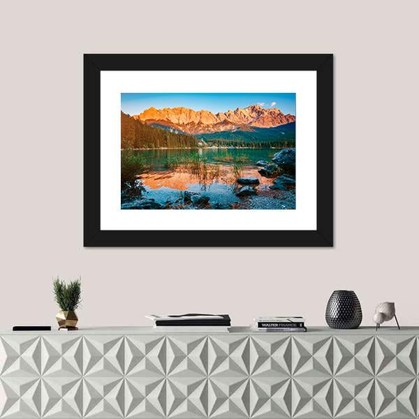 Scenic Famous Lake Eibsee Canvas Wall Art-1 Piece-Framed Print-20" x 16"-Tiaracle