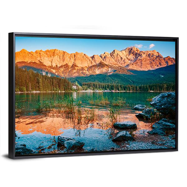 Scenic Famous Lake Eibsee Canvas Wall Art-3 Horizontal-Gallery Wrap-25" x 16"-Tiaracle