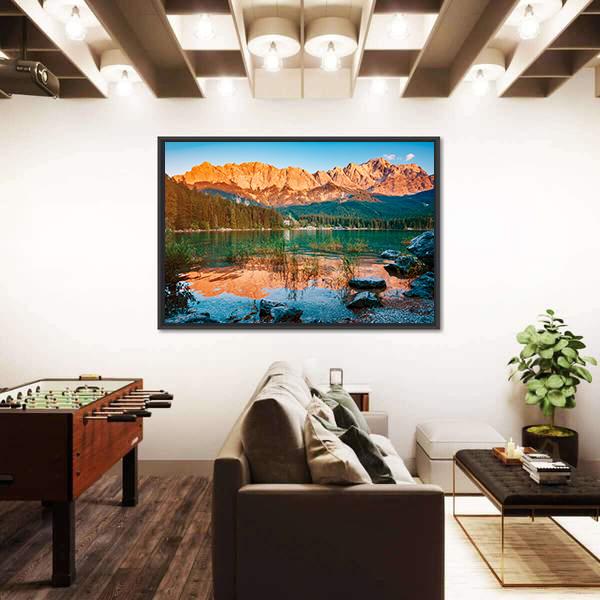 Scenic Famous Lake Eibsee Canvas Wall Art-3 Horizontal-Gallery Wrap-25" x 16"-Tiaracle