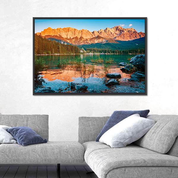 Scenic Famous Lake Eibsee Canvas Wall Art-3 Horizontal-Gallery Wrap-25" x 16"-Tiaracle