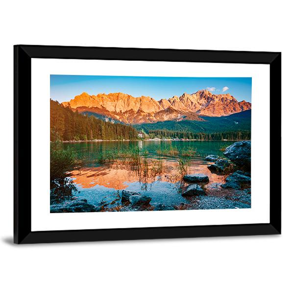 Scenic Famous Lake Eibsee Canvas Wall Art-3 Horizontal-Gallery Wrap-25" x 16"-Tiaracle