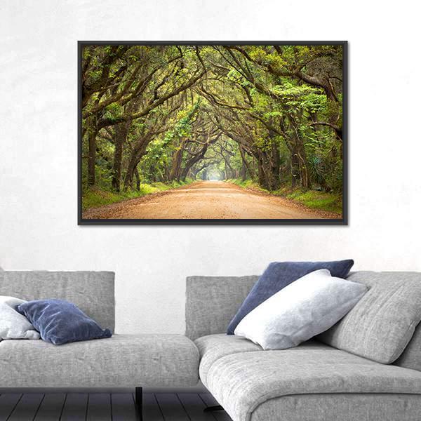 Scenic Forest With Spanish Moss Edisto Island Canvas Wall Art-1 Piece-Floating Frame-24" x 16"-Tiaracle