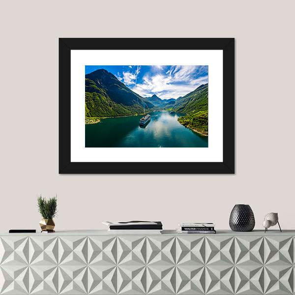 Scenic Geiranger Fjord In Norway Canvas Wall Art-1 Piece-Framed Print-20" x 16"-Tiaracle
