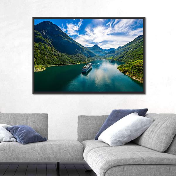 Scenic Geiranger Fjord In Norway Canvas Wall Art-5 Horizontal-Gallery Wrap-22" x 12"-Tiaracle