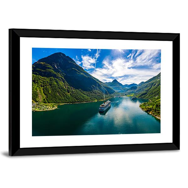 Scenic Geiranger Fjord In Norway Canvas Wall Art-3 Horizontal-Gallery Wrap-25" x 16"-Tiaracle