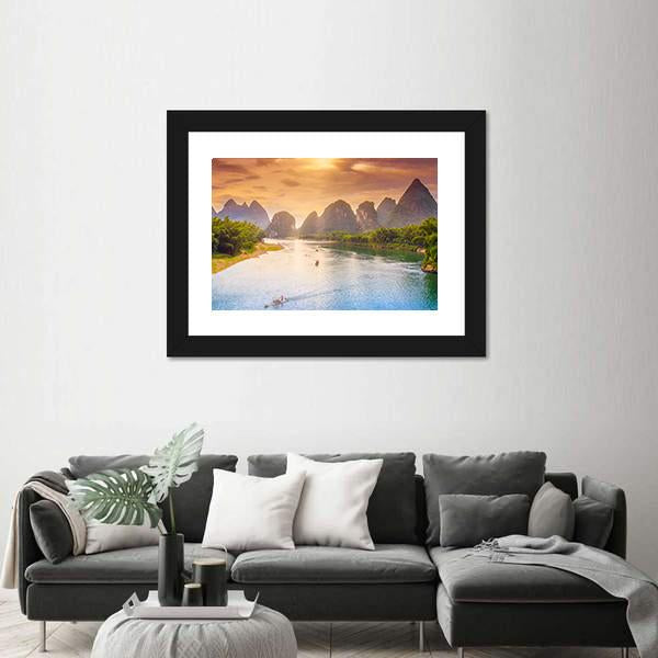 Scenic Guilin Scenery Canvas Wall Art-1 Piece-Framed Print-42" x 14"-Tiaracle