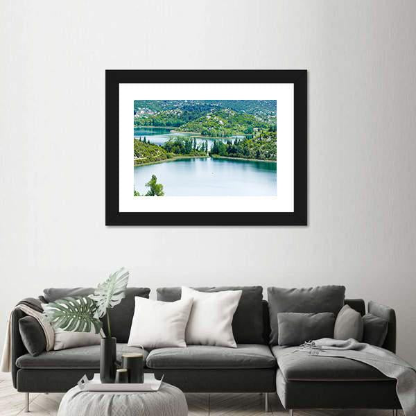 Scenic Lake In Croatia Canvas Wall Art-1 Piece-Framed Print-42" x 14"-Tiaracle