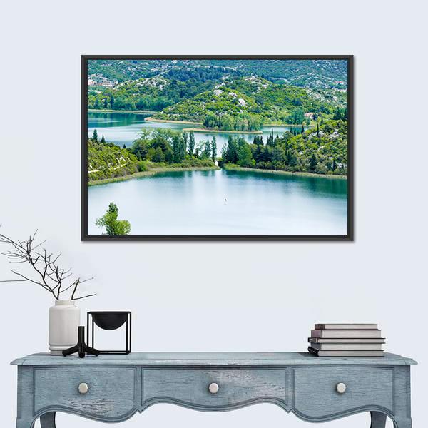 Scenic Lake In Croatia Canvas Wall Art-5 Horizontal-Gallery Wrap-22" x 12"-Tiaracle