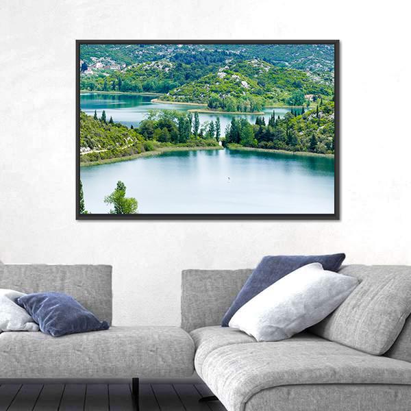 Scenic Lake In Croatia Canvas Wall Art-5 Horizontal-Gallery Wrap-22" x 12"-Tiaracle