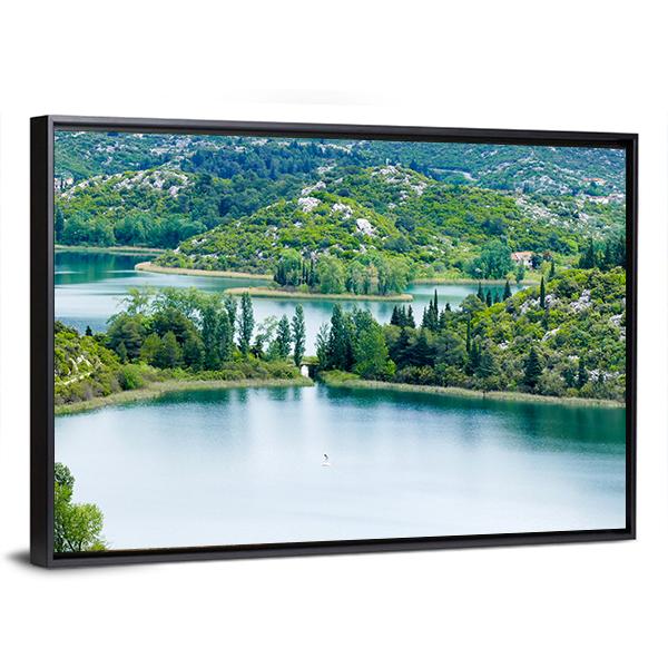 Scenic Lake In Croatia Canvas Wall Art-5 Horizontal-Gallery Wrap-22" x 12"-Tiaracle