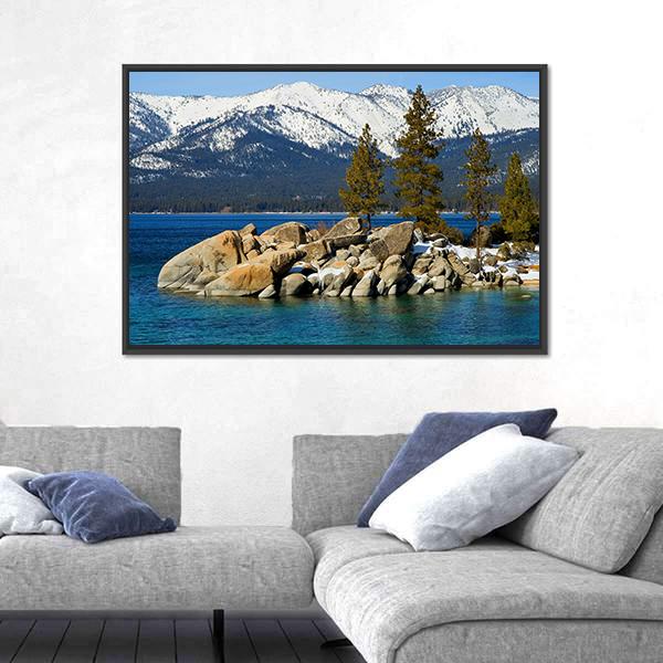 Scenic Lake Tahoe In Winter Canvas Wall Art-5 Horizontal-Gallery Wrap-22" x 12"-Tiaracle