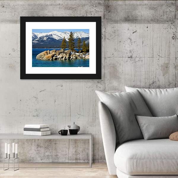 Scenic Lake Tahoe In Winter Canvas Wall Art-5 Horizontal-Gallery Wrap-22" x 12"-Tiaracle