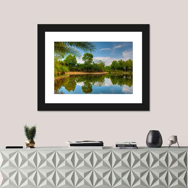 Scenic Lake View With Garden Canvas Wall Art-1 Piece-Framed Print-20" x 16"-Tiaracle