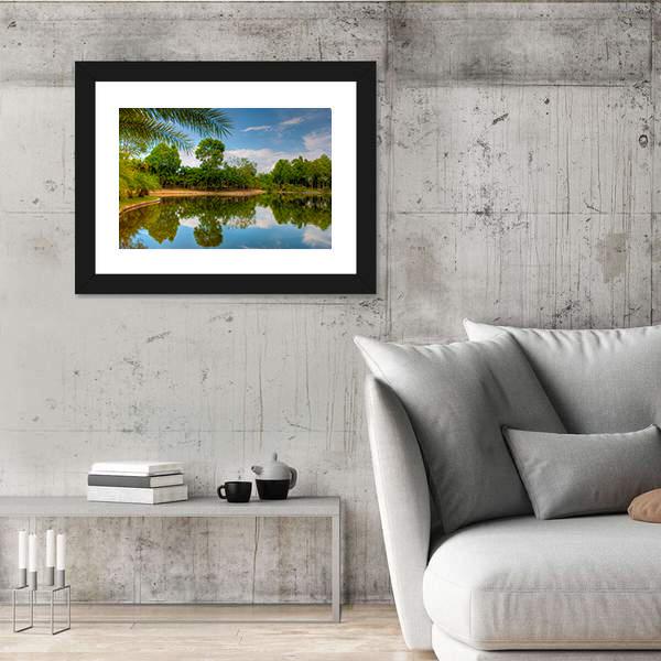 Scenic Lake View With Garden Canvas Wall Art-3 Horizontal-Gallery Wrap-25" x 16"-Tiaracle