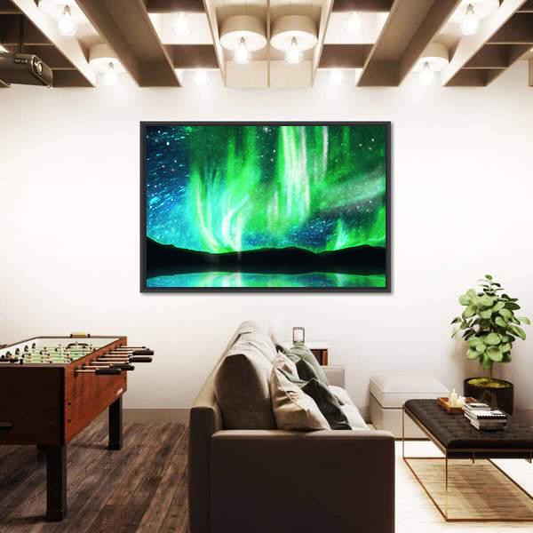 Scenic Northern Lights Canvas Wall Art-1 Piece-Floating Frame-24" x 16"-Tiaracle