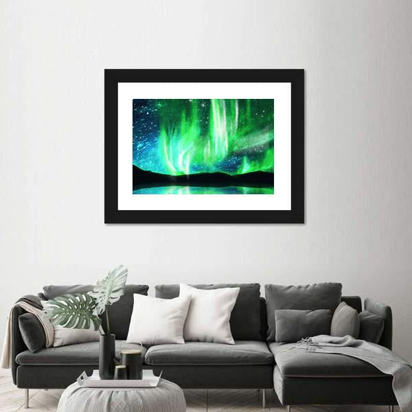 Scenic Northern Lights Canvas Wall Art-1 Piece-Framed Print-20" x 16"-Tiaracle