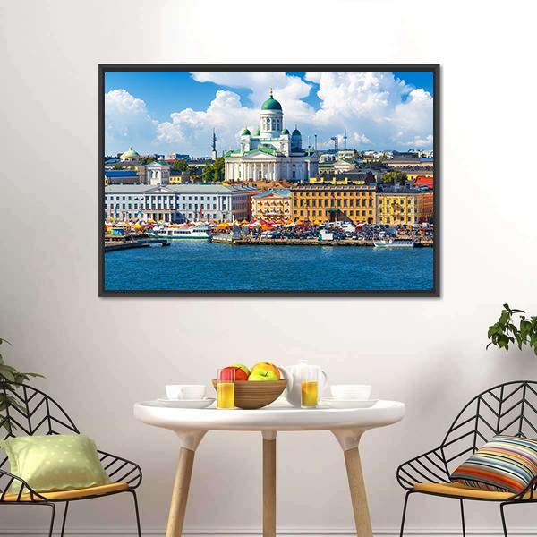 Scenic Summer Market Square Canvas Wall Art-1 Piece-Floating Frame-24" x 16"-Tiaracle