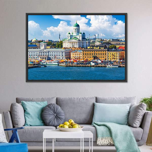 Scenic Summer Market Square Canvas Wall Art-5 Horizontal-Gallery Wrap-22" x 12"-Tiaracle