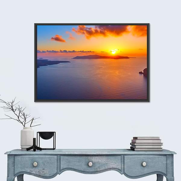Scenic Sundown In Santorini Island Canvas Wall Art-1 Piece-Floating Frame-24" x 16"-Tiaracle