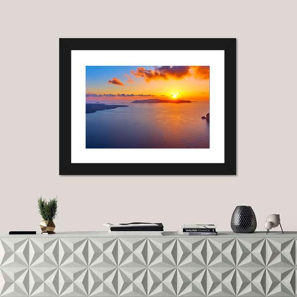 Scenic Sundown In Santorini Island Canvas Wall Art-1 Piece-Framed Print-20" x 16"-Tiaracle