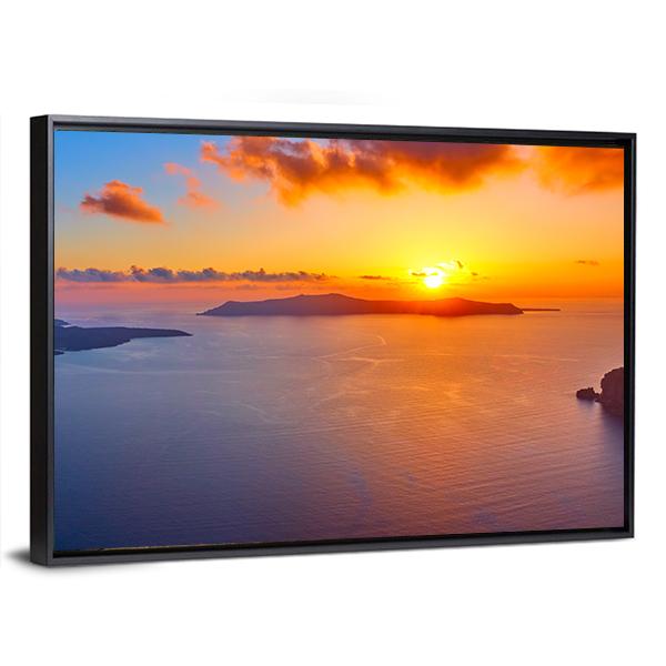 Scenic Sundown In Santorini Island Canvas Wall Art-3 Horizontal-Gallery Wrap-25" x 16"-Tiaracle