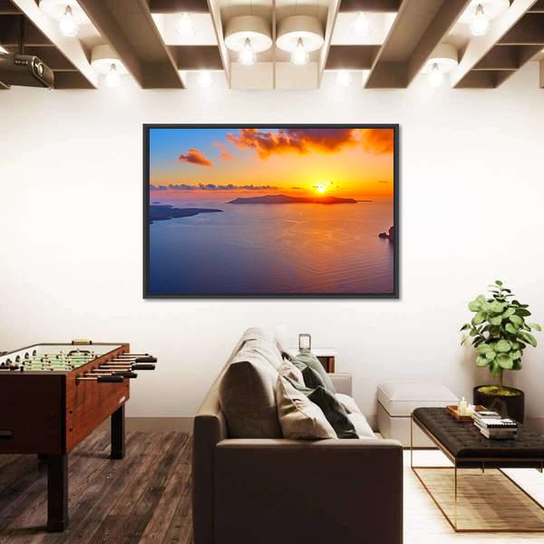 Scenic Sundown In Santorini Island Canvas Wall Art-3 Horizontal-Gallery Wrap-25" x 16"-Tiaracle
