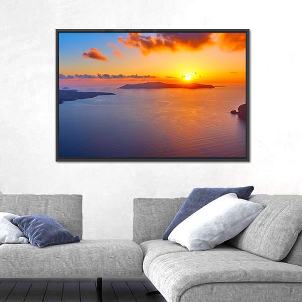Scenic Sundown In Santorini Island Canvas Wall Art-3 Horizontal-Gallery Wrap-25" x 16"-Tiaracle