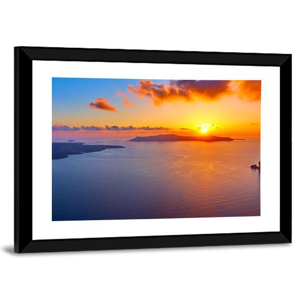 Scenic Sundown In Santorini Island Canvas Wall Art-3 Horizontal-Gallery Wrap-25" x 16"-Tiaracle